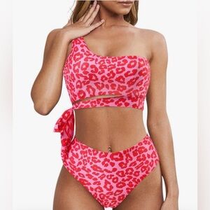 NEW 1 Shoulder High Waisted Bikini Tie One Shoulder High Cut 2 Pc M 8/10